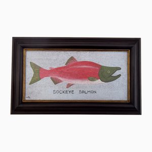 Matt Rix, Naive Style Sockeye Salmon Fish, Oil on Board, 2000s, Framed