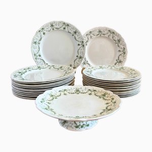 English Earthenware Lafayette Dinner Service with Green Ribbon and Floral Garlands from Ridgways, 1890, Set of 26