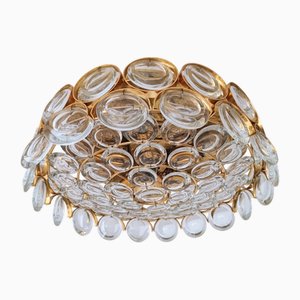 Plafonnier en Laiton Doré et Verre Cristal de Palwa, Allemagne, 1970s