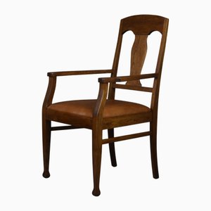 Art Deco Oak Armchair with Leather Seat, 1920s-1930s
