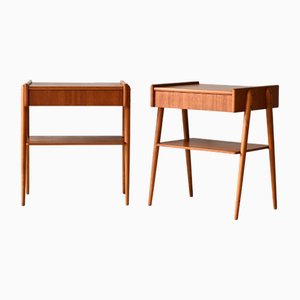 Scandinavian Teak Bedside Tables with Hidden Drawer, 1960s, Set of 2