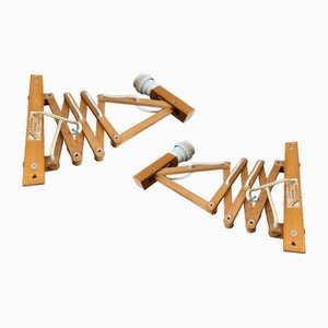 Articulated Accordion Wall Lights in Pine Wood from Translandia, Denmark, 1960, Set of 2