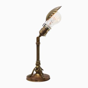 Lampe de Bureau Empire en Laiton avec Abat-Jour Coquillage en Métal
