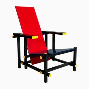 Sedia rossa e blu attribuita a Gerrit Rietveld per Cassina, anni '90
