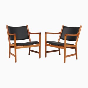 Modell CH52 Sessel aus Eiche und schwarzem Leder von Hans J Wegner für Carl Hansen & Søn, 1970er, 2 . Set