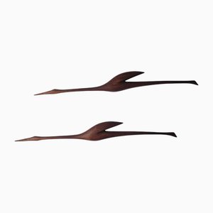 Mid-Century Reiher Wandskulpturen aus Teak, Dänemark, 1960er, 2er Set