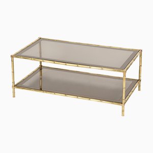 Large Faux Bamboo and Brass Coffee Table from Maison Jansen, 1970s