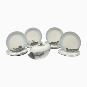 German Wächtersbach Hunting Plates and Tureen attributed to Carl Bull, 1910s, Set of 13