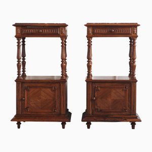 Tables de Chevet Antiques avec Plateaux et Colonnes en Marbre, 1890, Set de 2