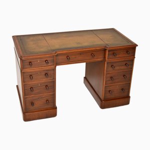Bureau Piédestal Victorien en Cuir, 1860s