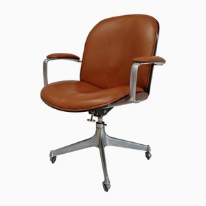 MiM Executive Chair in Natural Cognac Leather and Wood, 1970s