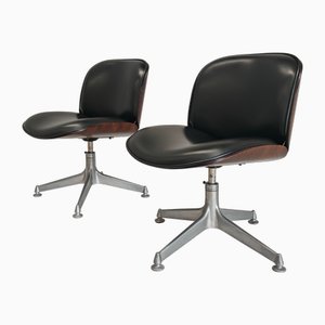 Set of Chairs in Black Eco-Leather and Walnut from Mim Roma, 1960s
