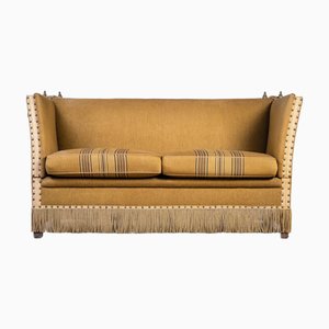 Sofá Knole vintage de terciopelo verde y amarillo, años 50