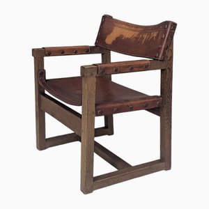 Brutalistischer Brutalistischer Ledersessel von Biosca, 1950er