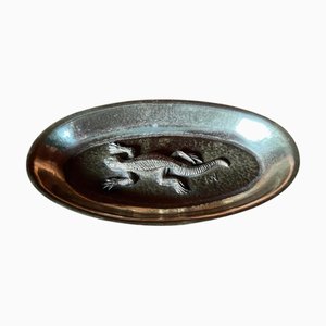 Vintage Brass Bowl with Raised Salamander, 1930s