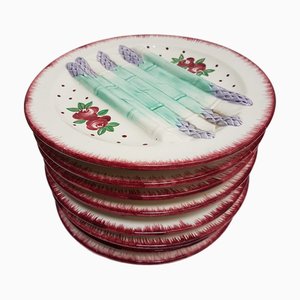 French Art Nouveau Hand-Painted Faience Asparagus Plate from Longchamp, 1890s