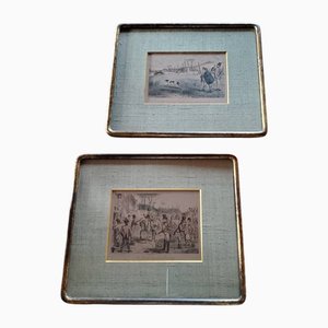 John Leech, Illustrazioni di caricature di caccia, anni '50, litografie, con cornice, set di 2