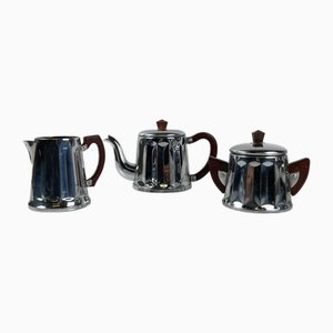 Set da caffè vintage in metallo cromato e bachelite, anni '30, set di 3