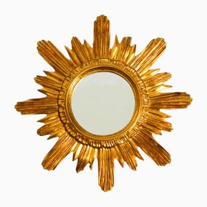 Mid-Century Modern Italian Sunburst Wall Mirror in Wood and Resin, 1950s