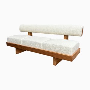 Canapé Scandinave en Bouclé Blanc et Bois Clair, 2000s