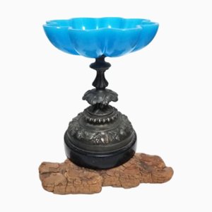 French Napoleon III Blue Opaline Glass Compotiere Table Centerpiece, 1890s