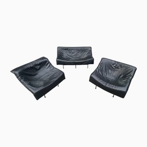 Vintage Butterfly Black Leather Sofa and Lounge Chairs by Gerard Van Den Berg for Montis, 1980s, Set of 3