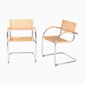 Set de Fauteuils en Métal et Osier, 1980s