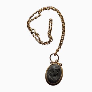 Souvenir Vintage Camée Côte Amalfitaine en Or 9 Carats, 1970s