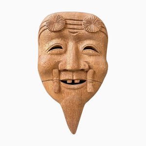 Vintage Japanese Wooden Okina Mask, 1980s