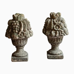 Concrete Garden Pots Decorated with Fruit, 1970s, Set of 2