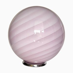 Pink Swirl and Milky-White Sphere Murano Glass Table Lamp by Simoeng