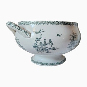Antique French Campagne Series Soup Tureen in Green Ironstone from FF Pexonne, 1890s