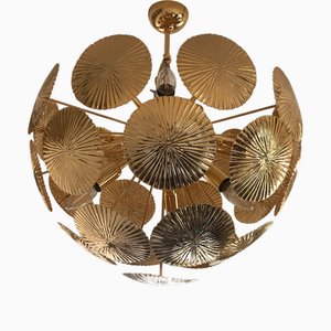 Italian Hammered Brass Sputnik Semi-Sphere Chandelier by Simoeng