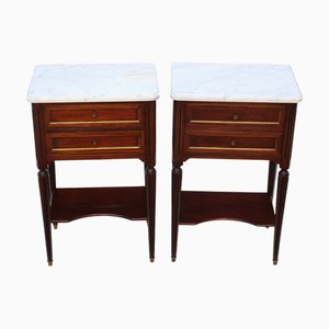 Tables de Chevet en Acajou et Marbre, 1925, Set de 2