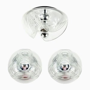 Mid-Century Modern Space Age Futura Glass Flush Mount and Wall Lights by Koch & Lowy for Peill & Putzler, 1970s, Set of 3