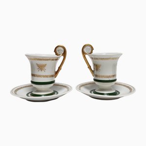 Empire Style Porcelain Cups and Saucers with Gilt Bee Decoration from Limoges, 1890s, Set of 4