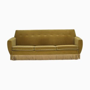 Vintage Danish Three-Seater Sofa in Light Green Furniture Velour, 1970s