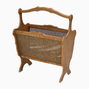 Vintage Danish Newspaper Holder in Oak and Furniture Mesh, 1970s