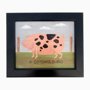 Matt Rix, Naive Style Prize Gloucester Spot Cotswold Pig, Olio su tavola, Incorniciato