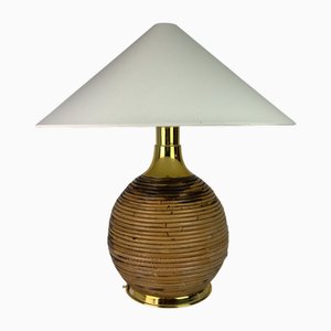 Large Midcentury Modern Pencil Bamboo and Brass Table Lamp, 1970s