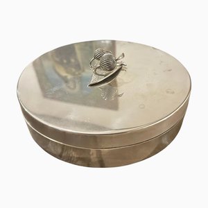 Modern Silver Plated Round Jewelry Box by Renzo Casati Firenze, 1970s