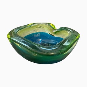 Modern Blue and Green Lime Sommerso Murano Glass Ashtray by Seguso, 1970s