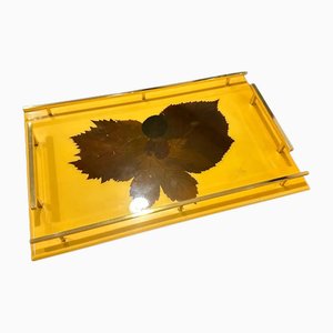 Mid-Century Modern Italian Lacquered Wood and Brass Serving Tray, 1960s