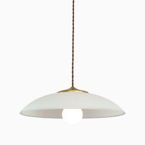Mid-Century Italian Saucer Glass and Brass Pendant Lamp