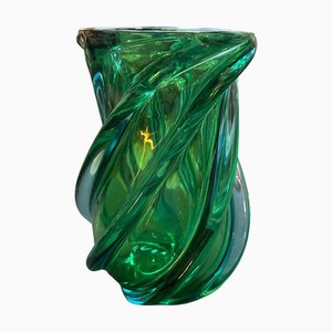 Modern Green Uranium and Blue Murano Glass Vase by Seguso, 1960s