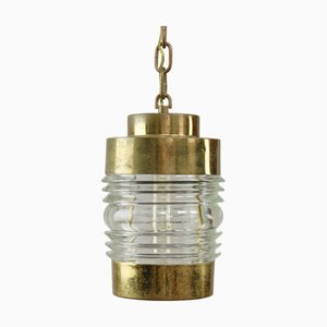 Vintage Italian Brass and Glass Lantern Pendant Lamp, 1960s