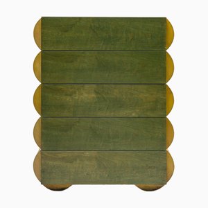 Cassettiera architettonica postmoderna in legno naturale e legno tinto all'anilina, anni '80