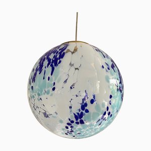 Weiße und blaue Spots Sphere Hängelampe aus Muranoglas von Simoeng