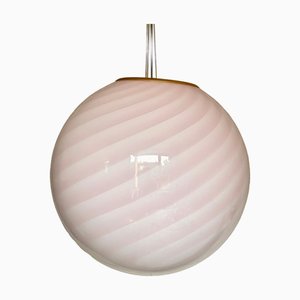 Pink Swirl & Milky-White Sphere Hängelampe aus Muranoglas von Simoeng