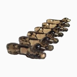 Vintage French Dachshund Dog Knife Rests in Taupe Glass, 1950s, Set of 12